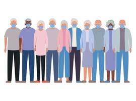 Elder women and men with masks against Covid 19 design vector