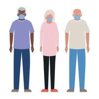 Elder men and woman with masks against Covid 19 vector design