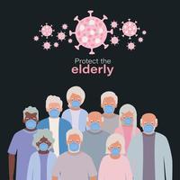 Elder women and men with masks against Covid 19 design vector