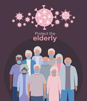 Elder women and men with masks against Covid 19 design vector