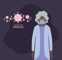 Elder woman with mask against Covid 19 vector design