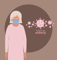 Elder woman with mask against Covid 19 vector design