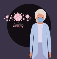 Elder woman with mask against Covid 19 vector design