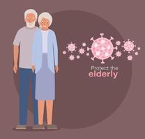 Elder woman and man with masks against Covid 19 design vector