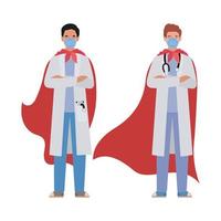 men doctors heroes with capes against 2019 ncov virus vector design