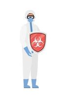 Médico con traje protector y escudo contra el diseño vectorial del virus ncov 2019 vector