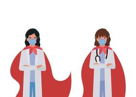 women doctors heroes with capes against 2019 ncov virus vector design