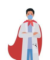 man doctor hero with cape against 2019 ncov virus vector design