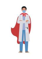 man doctor hero with cape against 2019 ncov virus vector design