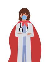 woman doctor hero with cape against 2019 ncov virus vector design