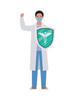 man doctor hero with shield against 2019 ncov virus vector design