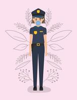 Policewoman with mask against 2019 ncov virus vector design