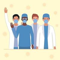 Hombres médicos con máscaras contra el diseño vectorial del virus ncov 2019 vector