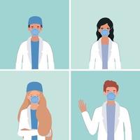 Men and women doctors with masks against 2019 ncov virus vector design