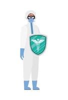 Doctor with protective suit and shield against 2019 ncov virus vector design