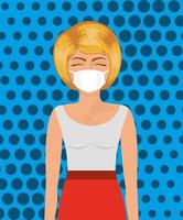 Pop art woman with mask over pointed background vector design