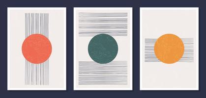 Minimalistic geometric vector art wall posters. Set of minimal 20s geometric abstract contemporary posters vector template with primitive shapes elements ideal for wall decoration modern hipster style
