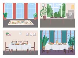 Different culture dinner flat color vector illustration set