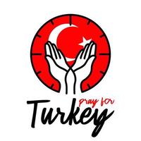 vector pray for Turkey, two hands gently holding position with Turkish flag behind