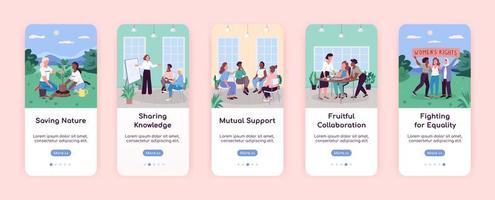 Women in society onboarding mobile app screen flat vector template