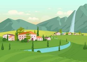 Ilustración de vector de color plano de paisaje de Toscana