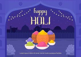 feliz holi banner plantilla de vector plano.