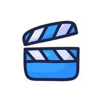 Movie video clapperboard simple outline color icon isolated on white. Cartoon hand draw vector illustration