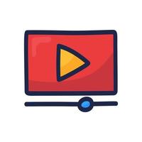 video player play button simple outline color icon isolated on white. Cartoon hand draw vector illustration