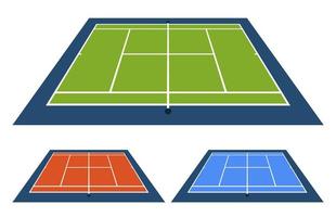 Vector Illustration Set of Tennis Court With Different Surface From the Side Top View.