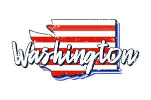 American flag in Washington state map. Vector grunge style with typography hand drawn lettering Washington on map shaped old grunge vintage American national flag isolated on white background