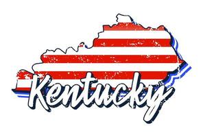 bandera americana en el mapa del estado de kentucky. estilo grunge vector con tipografía letras dibujadas a mano kentucky en el mapa en forma de bandera nacional estadounidense vintage grunge antiguo aislado sobre fondo blanco