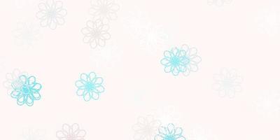 Fondo de doodle de vector rosa claro, verde con flores.