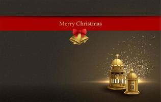Fondo de diseño de tarjeta de navidad con linternas de iglesia doradas vector