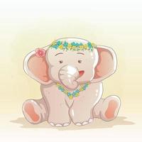 cute elephant girl sitting with a smiley face vector