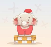 lindo elefante celebrando navidad y año nuevo vector