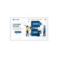 Customer reviews concept, People giving stars rating, feedback, satisfaction, and evaluation. Modern flat landing page template design for website and mobile website. Vector illustration