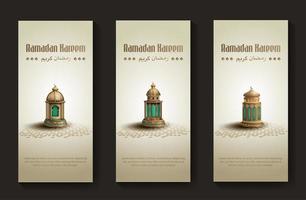 set of islamic greetings ramadan kareem card design template with beautiful golden lanterns vector