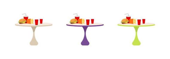 Fast food tables flat objects set vector