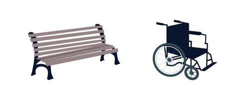 Wheelchair and bench objects set vector