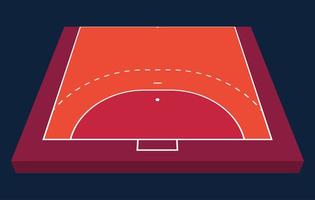 Perspective View Half Field for Handball. Orange Outline of Lines Handball Field Vector Illustration.