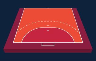 Perspective View Half Field for Handball. Orange Outline of Lines Handball Field Vector Illustration.