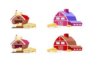 Barns and chicken coops objects set vector