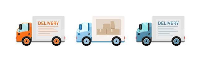 Delivery trucks flat objects set vector