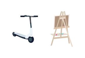 Easel and electric scooter objects vector