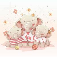 cute happy elephant family vector
