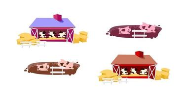 Cowsheds flat vector objects set