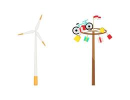 Wind turbine and greasy pole set vector