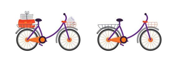 Courier bicycle flat object set vector