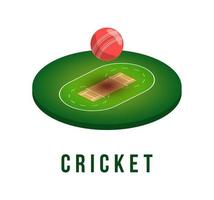 Cricket Field and ball with shadow in isometric view, cricket stadium Vector illustration on white background