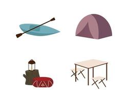 conjunto de objetos vectoriales planos de camping vector